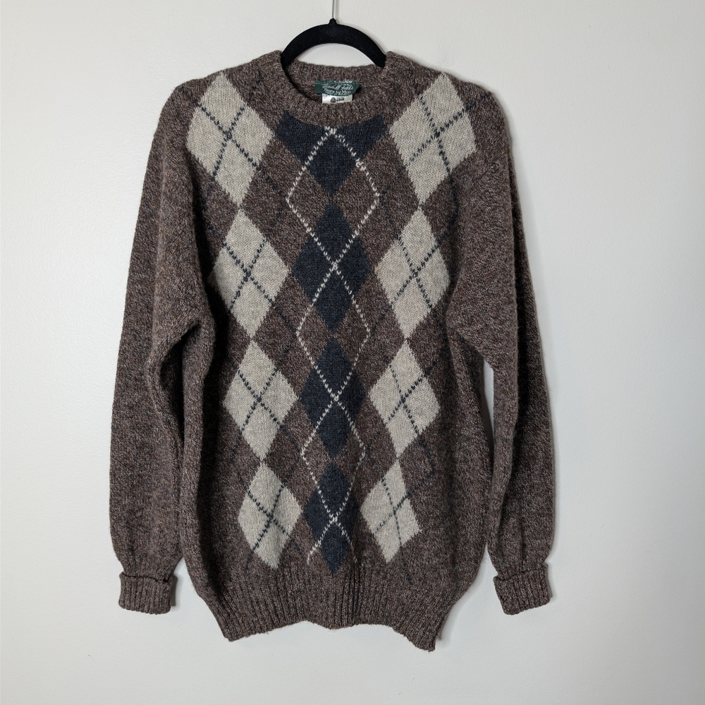 Vtg Marshall Field's Shetland Wool Argyle Sweater